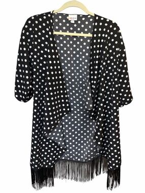 LuLaRoe Black and White Polka Dot Fringe Kimono